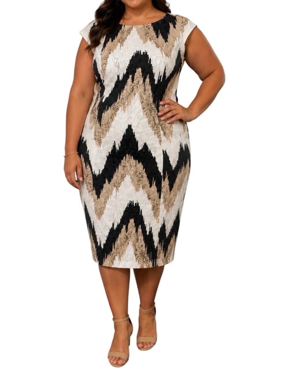 Signature by Robbie Bee Women's Aztec Chevron Sheath Dress Brown Stretch